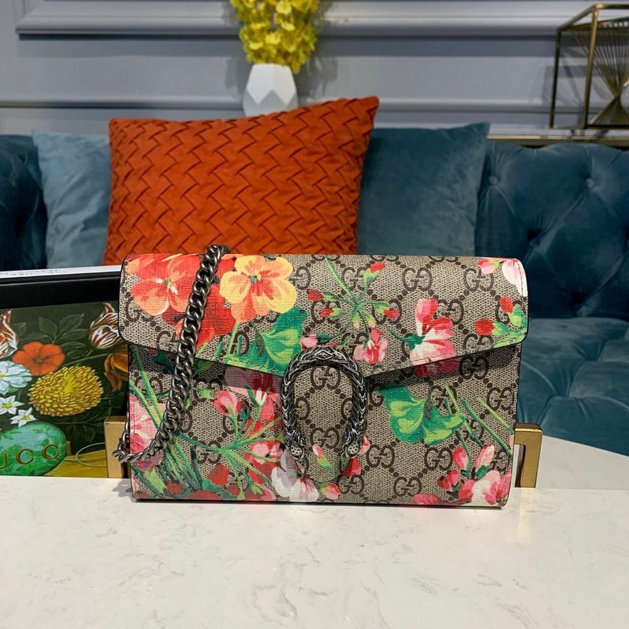 Gucci Floral WOC Dionysus Shoulder Bag 20cm Calfskin Leather Trim Fall/Winter 2019 Collection, Burgundy - Ganebet Store