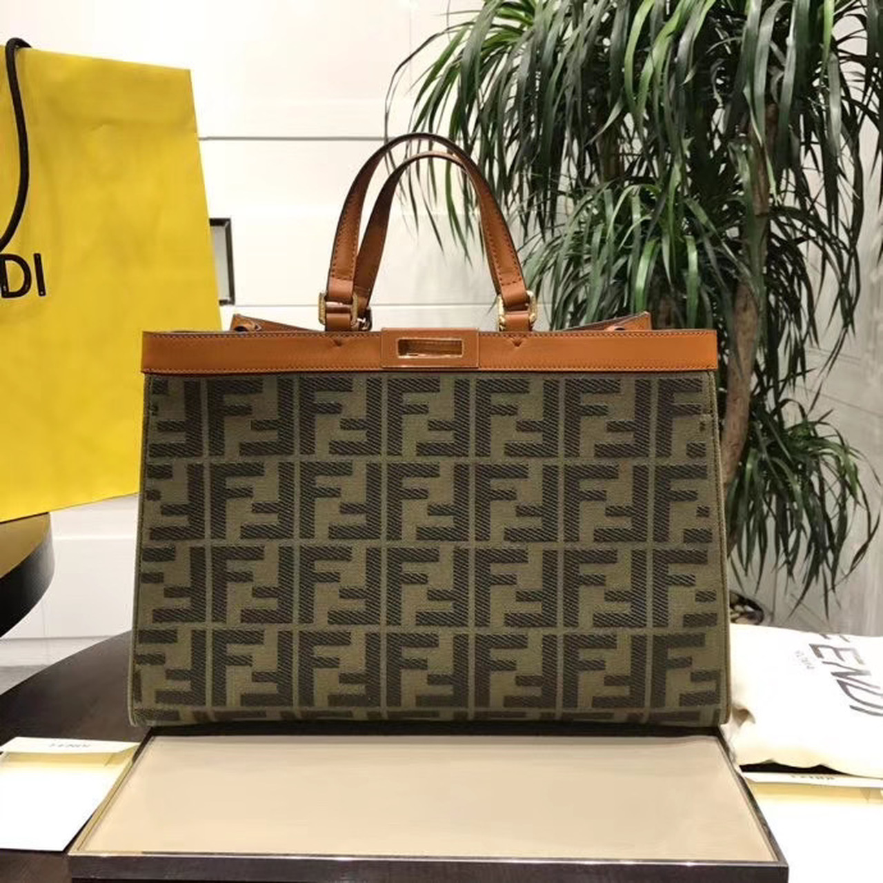 Fendi FF Shopper Tote Bag 42cm Spring/Summer 2020 Collection,  Brown - Ganebet Store