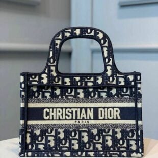 Christian Dior Mini Book Tote Bag 22cm Oblique Embroidered Canvas Spring/Summer 2020 Collection,  Blue - Ganebet Store
