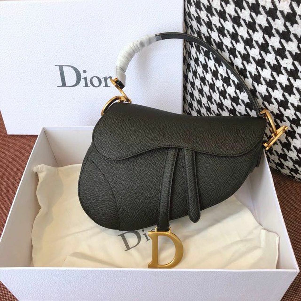 Christian Dior Saddle Bag 25cm Grained Calfskin Canvas Spring/Summer 2020 Collection,  Black - Ganebet Store