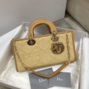 Christian Dior Lady D-Joy Bag Natural Cannage Raffia, Brown, For Women Women's Handbags, 26cm CD M0540OMBD_M925 - Ganebet Store