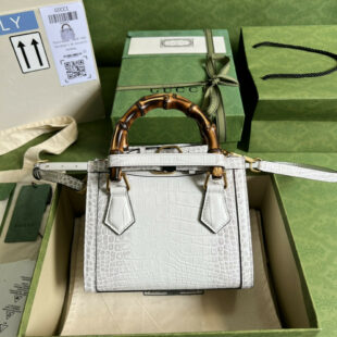 Gucci Diana Mini Tote Bag White Crocodile Top Handle Bag 655661 - Ganebet Store