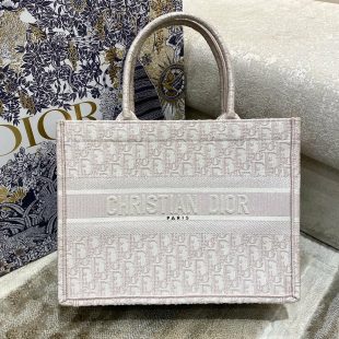 Christian Dior Medium Dior Book Tote Rose Des Vents Dior Oblique Embroidery, Light Pink, Women Handbags, 36cm - Ganebet Store