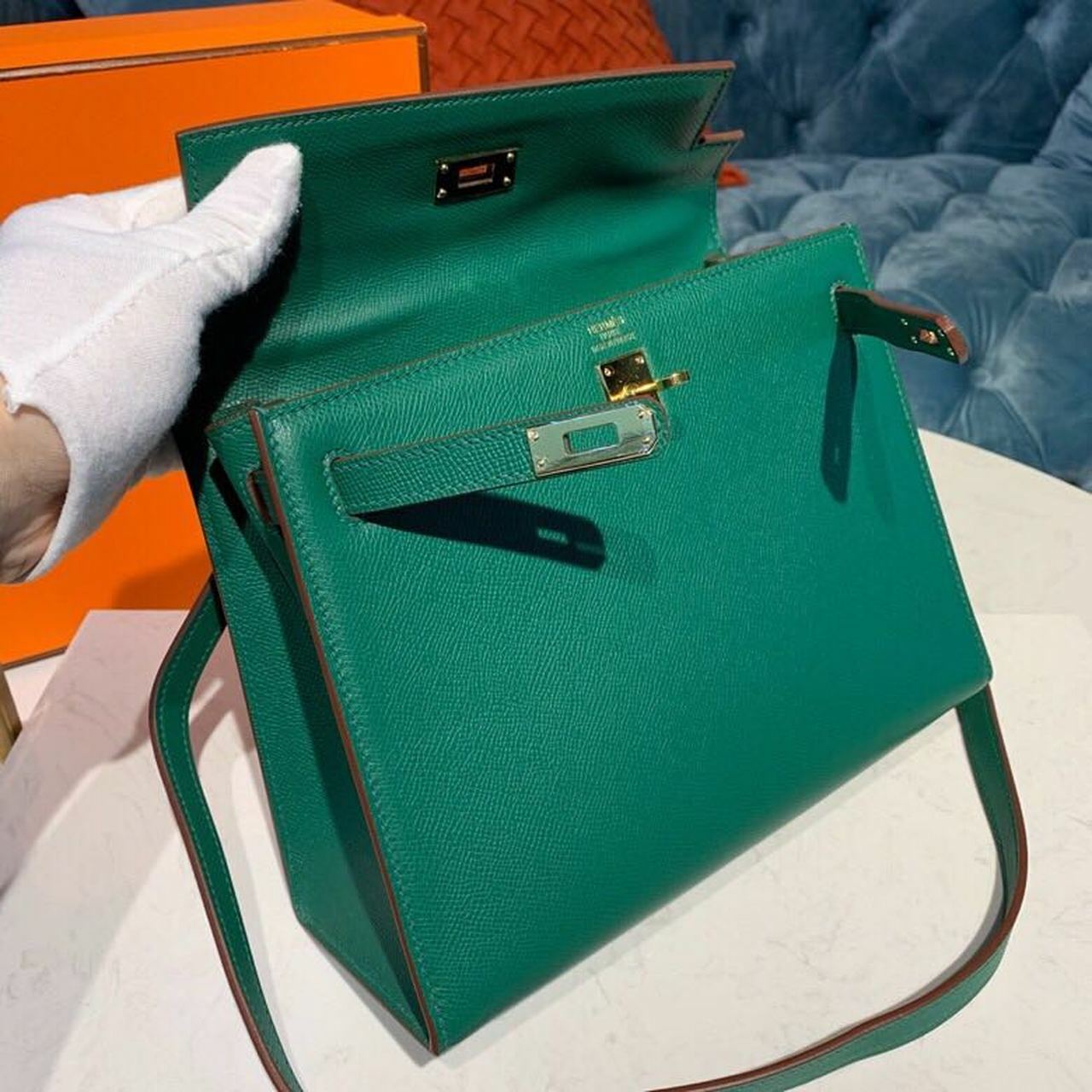 Hermes Kelly 25cm Malachite Jewel Green Epsom Gold Hardware