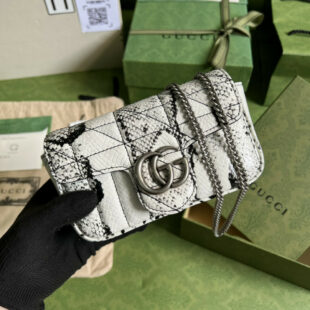 Gucci GG Marmont Beige Python Super Mini Bag 476433 - Ganebet Store