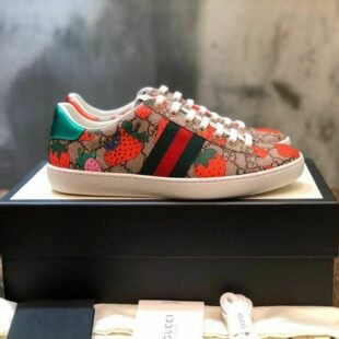 Gucci Strawberry Ace Sneakers 433900 Calfskin Leather Spring/Summer 2020 Collection, Brown Women Shoes - Ganebet Store