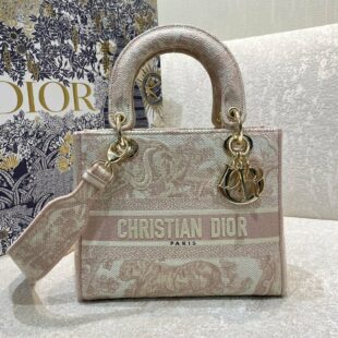 Christian Dior Medium Lady D-Lite Bag Rose Des Vents Toile de Jouy Embroidery Pink Women Handbags, 24cm - Ganebet Store