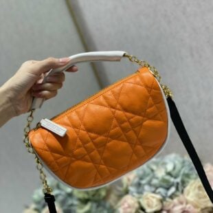 Christian Dior Small Dior Vibe Hobo Bag Fluorescent Orange Macrocannage Women Handbags Crossbody 20cm - Ganebet Store