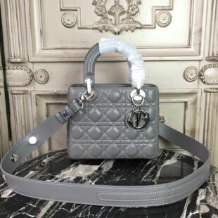 Christian Dior Lady Dior Bag 20cm Silver Hardware Lambskin Leather Spring/Summer Collection, Grey - Ganebet Store