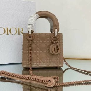 Christian Dior Mini Lady Dior Bag Cannage with Diamond Motif, Brown, For Women Womens Handbags, Crossbody Bags, 18cm CD - Ganebet Store