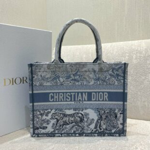 Christian Dior Medium Dior Book Tote Blue Toile de Jouy Reverse Embroidery, Women Handbags 36cm - Ganebet Store