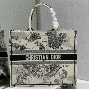 Christian Dior Large Dior Book Tote Dior Zodiac Embroidery, Black/Beige, For Women Womens Handbags, 41cm CD - Ganebet Store
