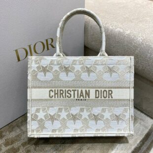 Christian Dior Medium Dior Book Tote Embroidery Stars Gold Dior Bag, Beige, For Women Womens Handbags, 36cm CD - Ganebet Store
