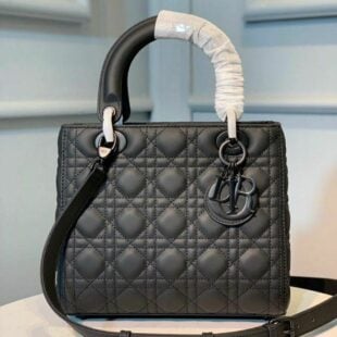 Christian Dior Lady Dior Bag 24cm Matte Hardware Lambskin Leather Spring/Summer Collection, Black - Ganebet Store