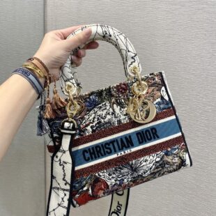 Christian Dior Medium Lady D-Lite Bag Latte Multicolor Dior Constellation Embroidery For Women's Handbags 24cm CD M0565ORHP_M941 - Ganebet Store