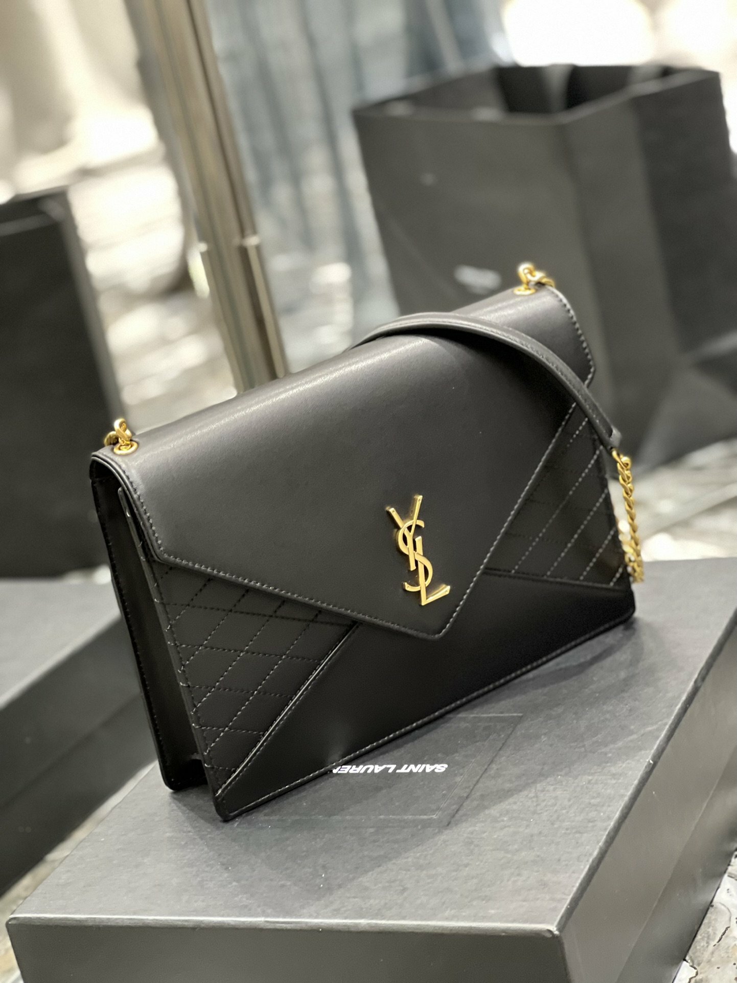 Saint Laurent Gaby Chain Bag Black With Gold Hardware For Women 10.4in ...