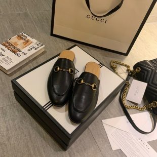 Gucci Princetown Mules Calfskin Leather Spring/Summer Collection Black Women Shoes - Ganebet Store