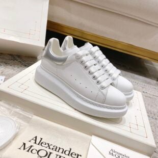 Alexander McQueen Mens Mixed Panel Court Sneakers in White Pink Blue