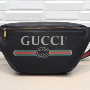 Gucci Grained Calfskin Gucci Print Belt Bag Black - Ganebet Store